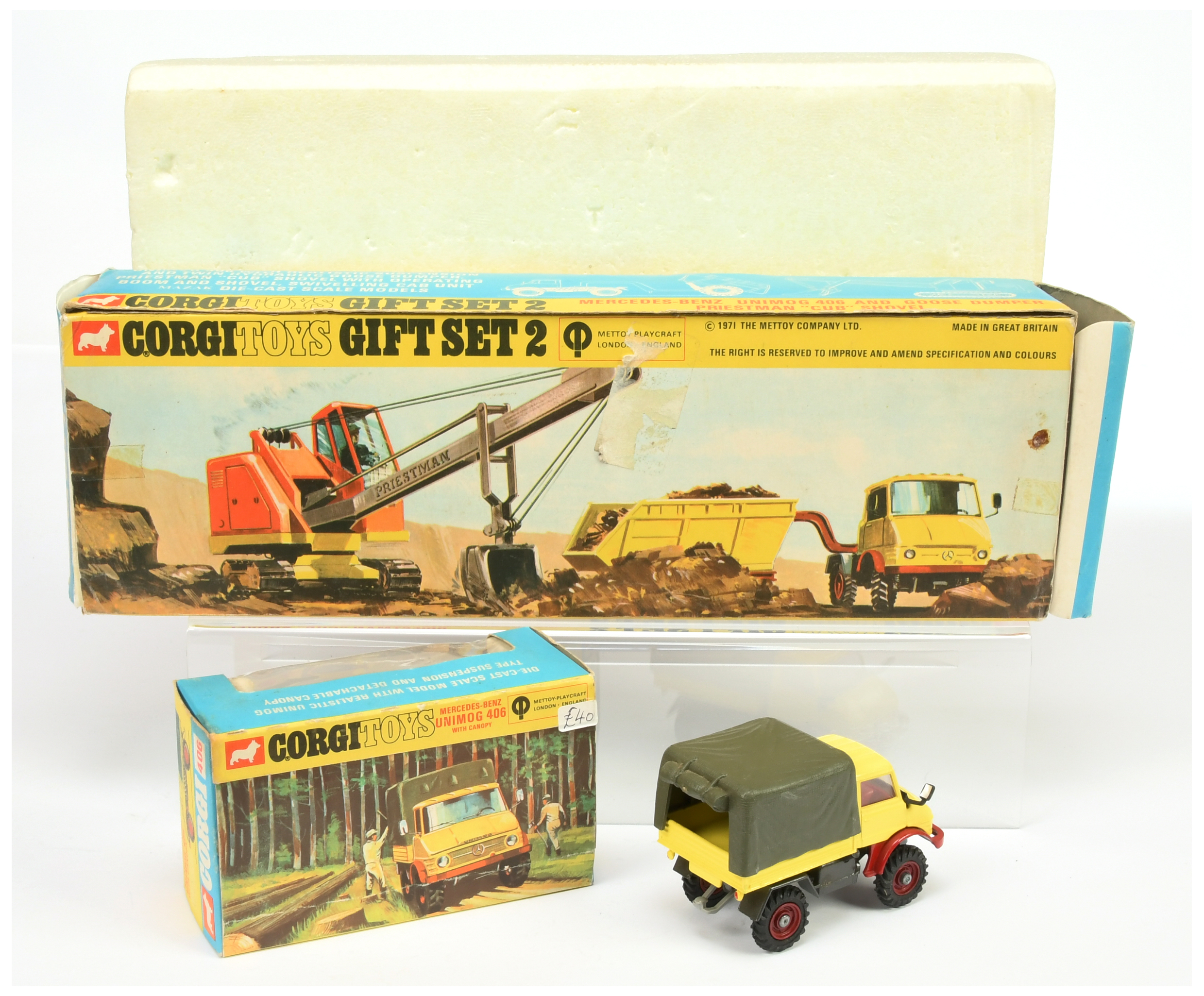 Corgi Toys GS2 Gift Set To Include - Mercedes Unimog With Goose dumper - Maroon and Yellow, Pries... - Image 2 of 2