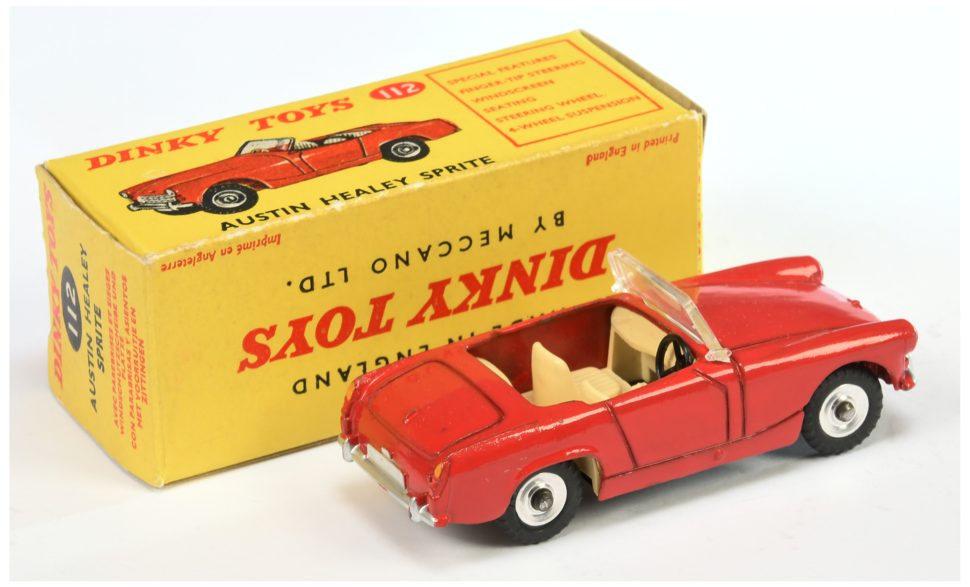 Dinky Toys 112 Austin Healey sprite - Red body, cream interior, silver trim, chrome spun hubs  - Image 2 of 2