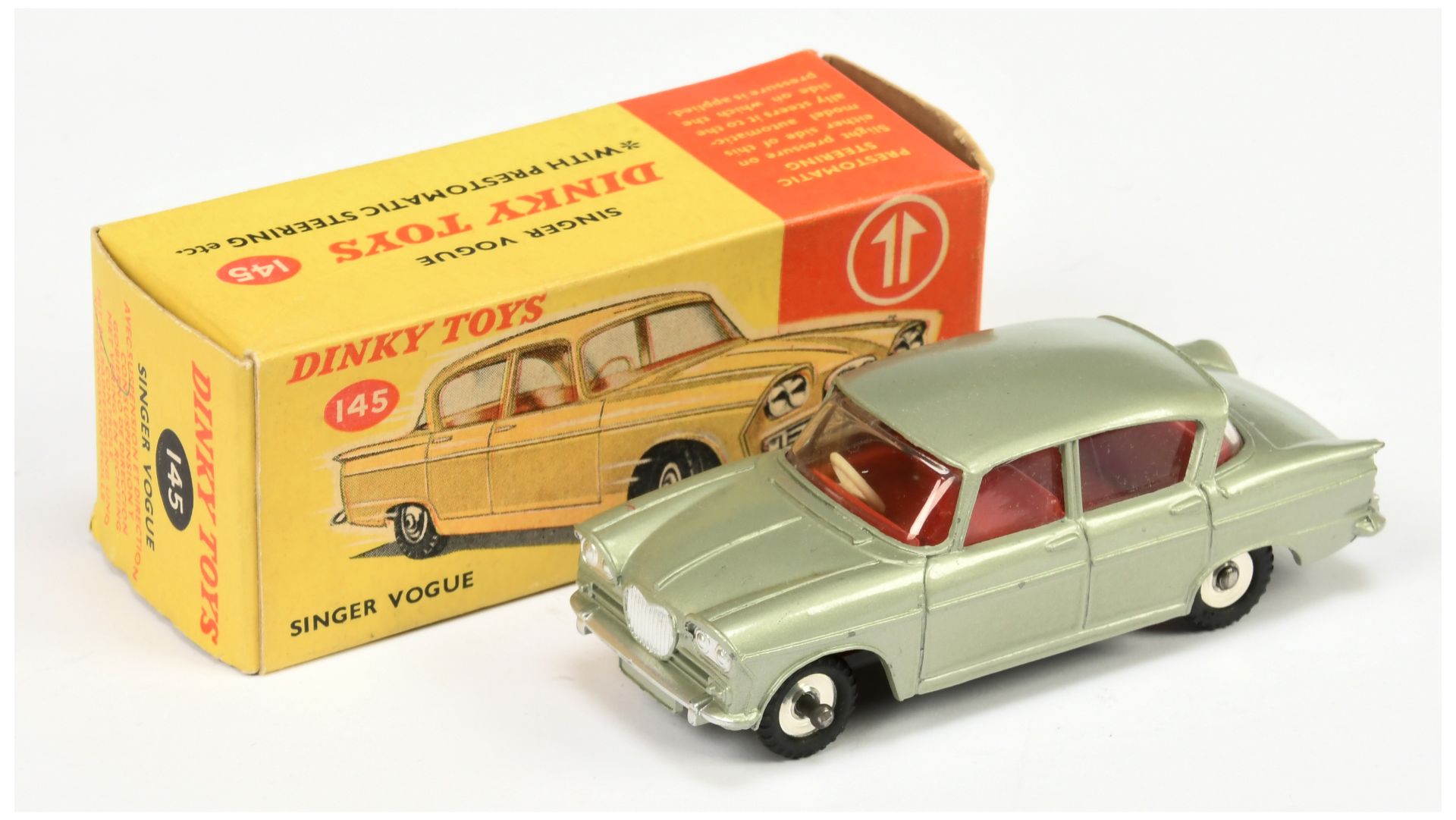 Dinky Toys 145 Singer Vogue - Metallic light green, red interior, silver trim and spun hubs 