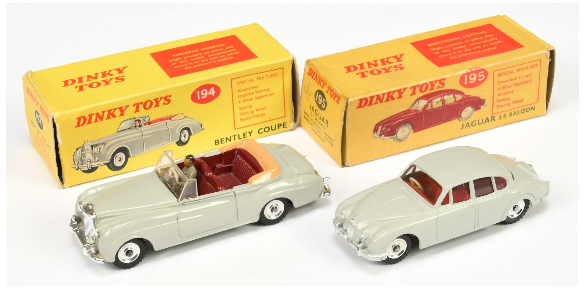 Dinky Toys 194 Bentley Coupe - Grey body, maroon interior with figure, chrome trim and spun hubs ...