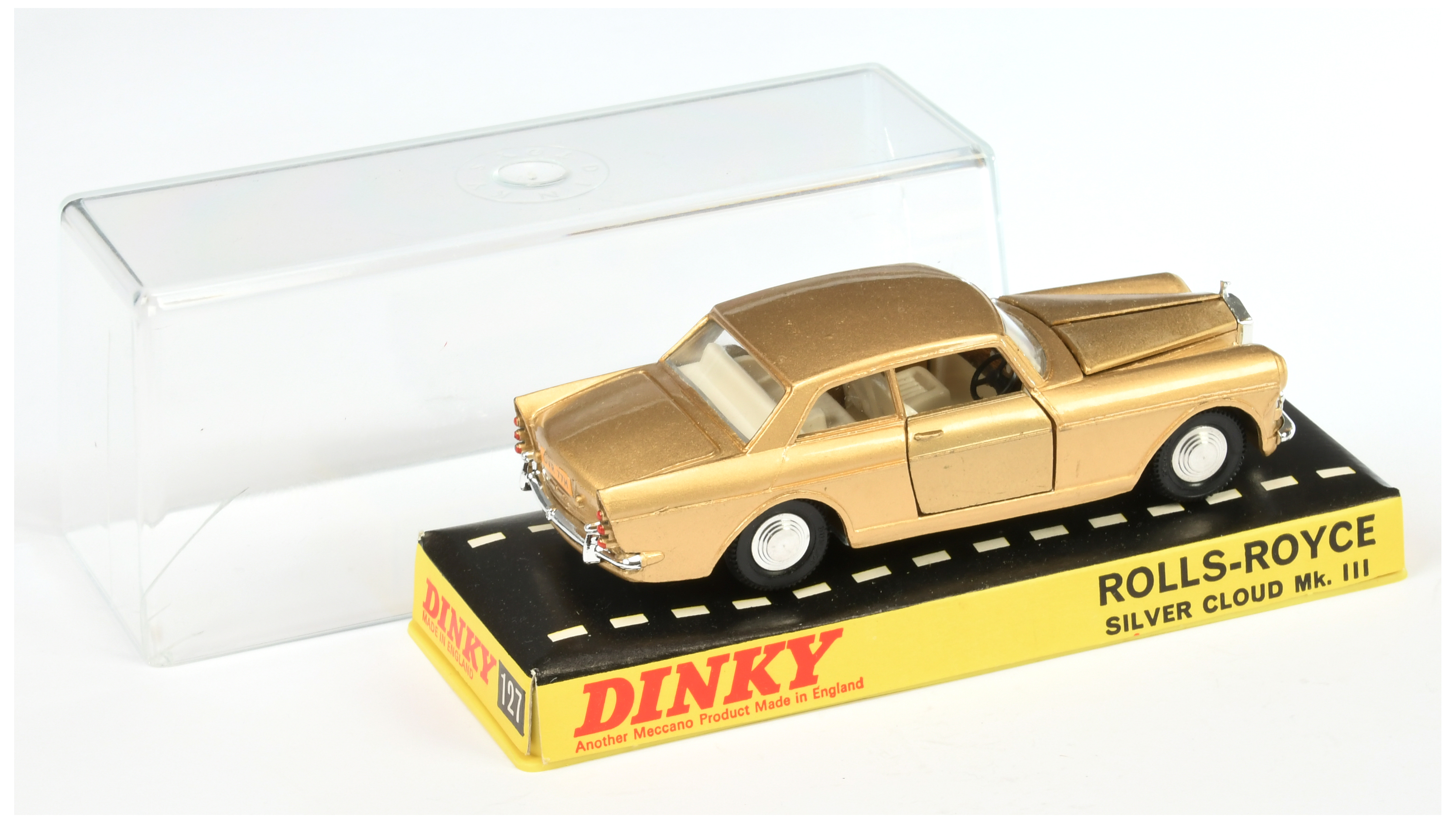 Dinky Toys 127 Rolls Royce Silver Cloud - Gold body, white interior, bare metal base, chrome trim... - Image 2 of 3