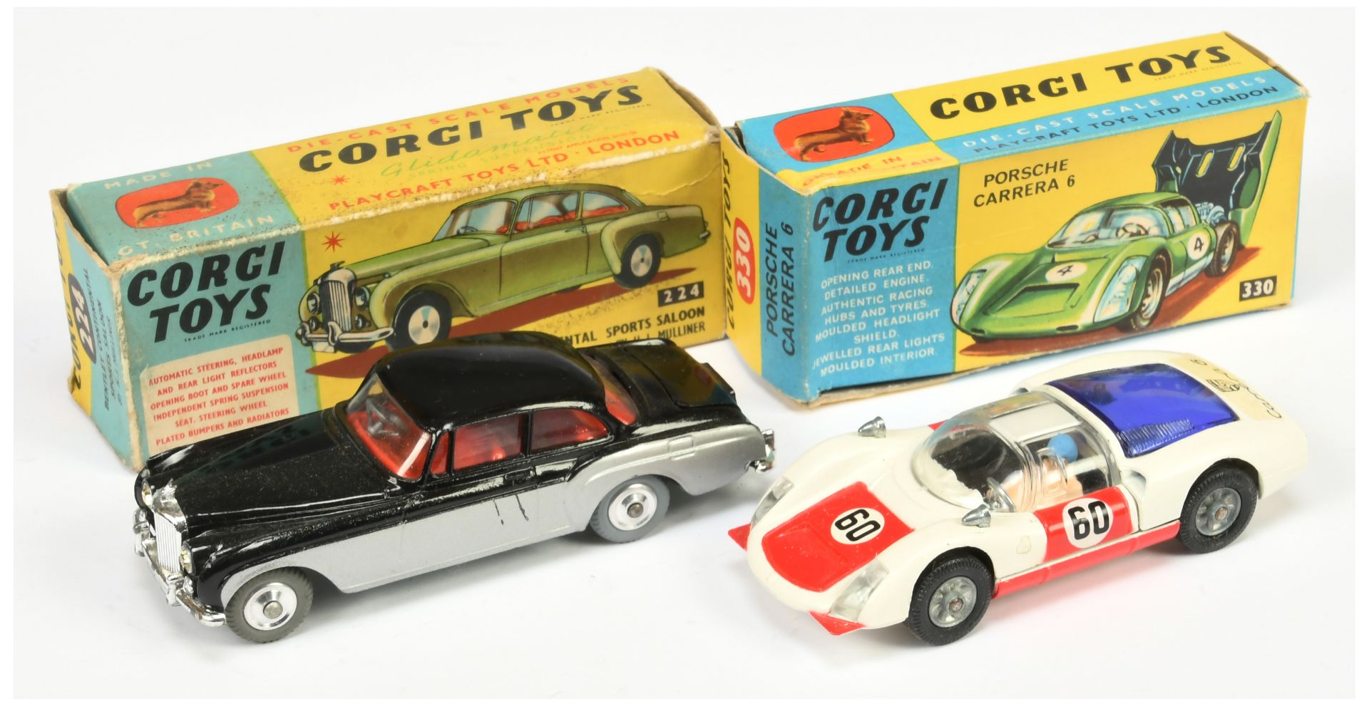 Corgi Toys 224 Bentley Continental Sports Saloon - Two-Tone Black and Silver, red interior, chrom...
