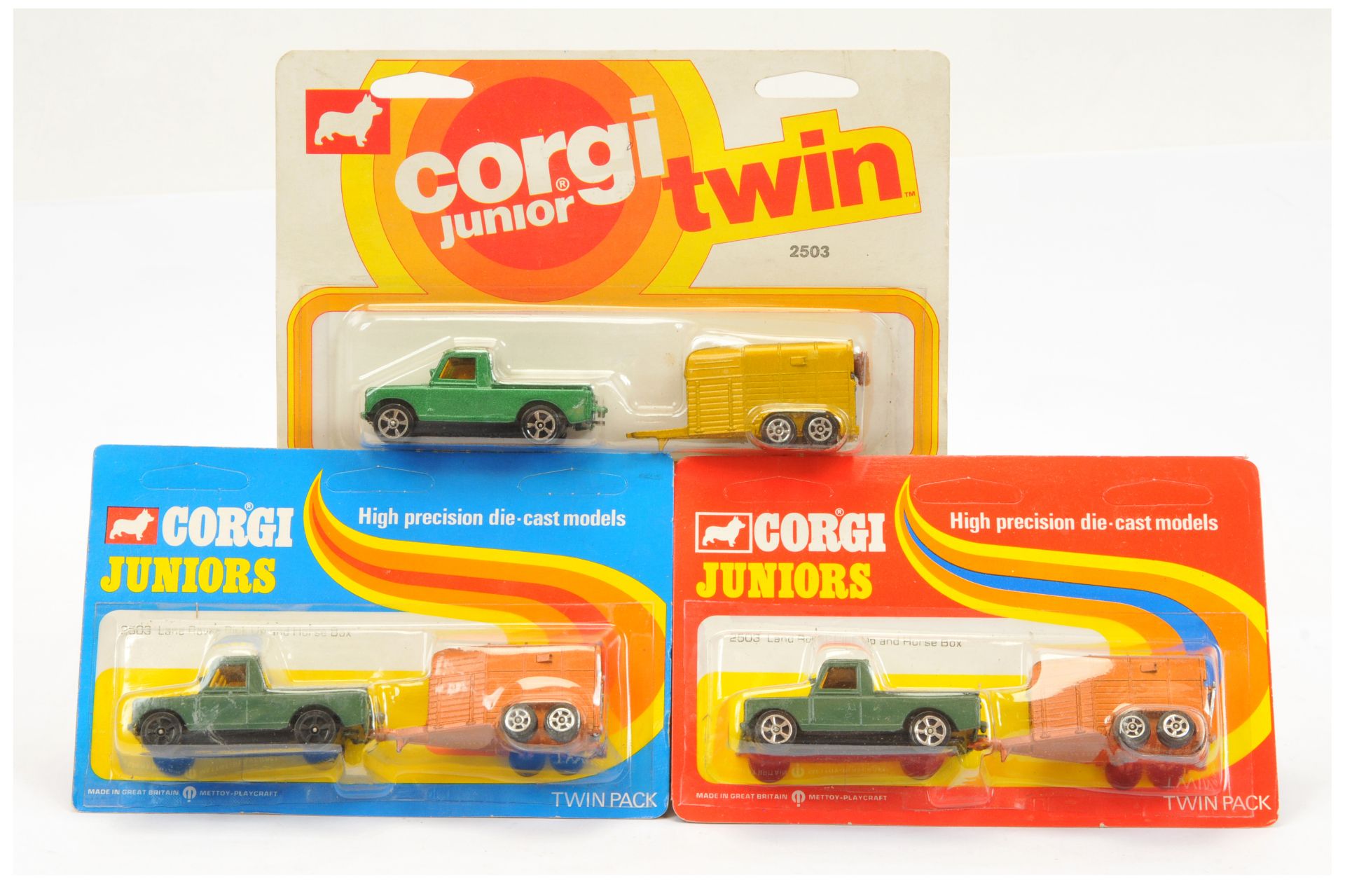 Corgi Toys Juniors 2503 Land Rover and Pony Trailer Group Of 3 - (1) Metallic Green land Rover wi...