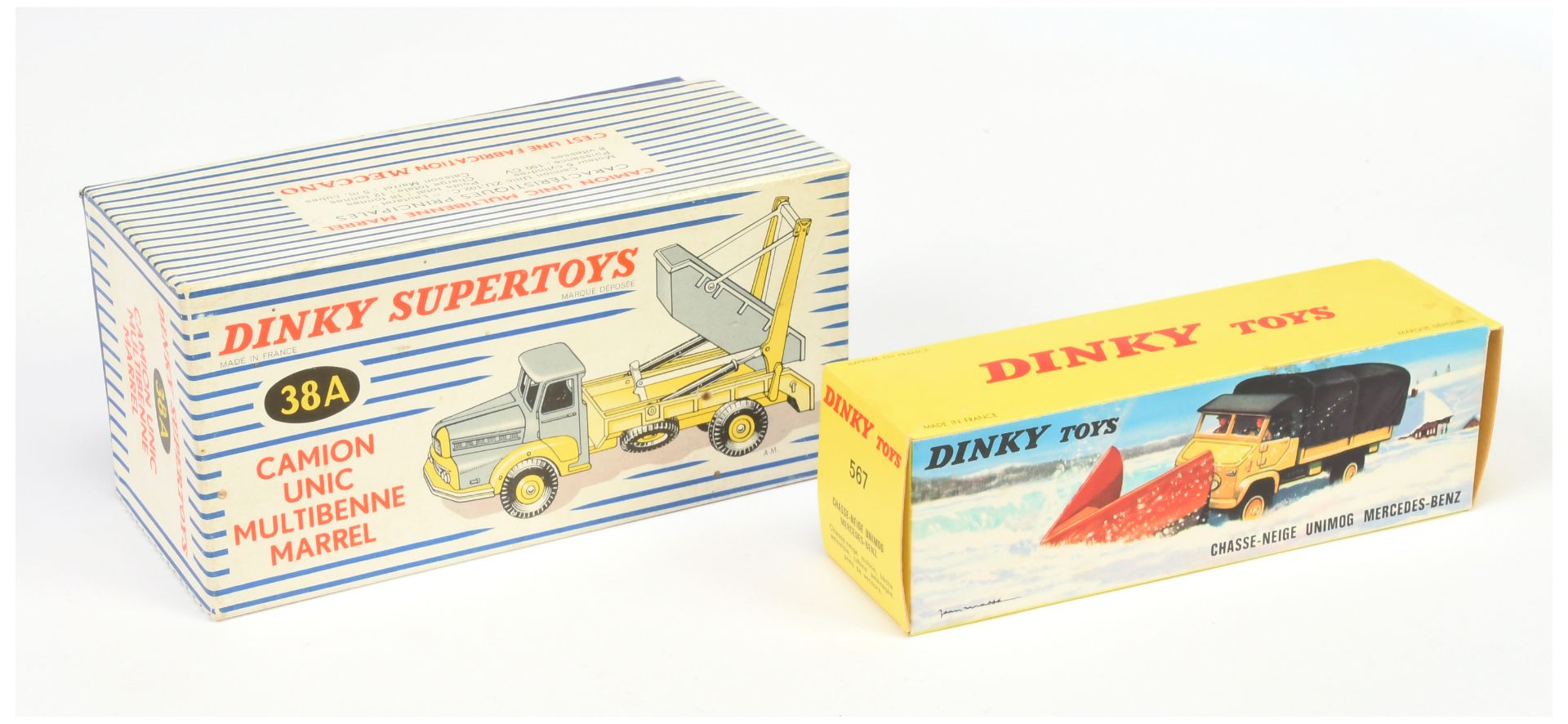 French Dinky Toys Empty boxes A Pair  - (1) 38A Camion Unic Multibenne Marrel - Blue and white st...