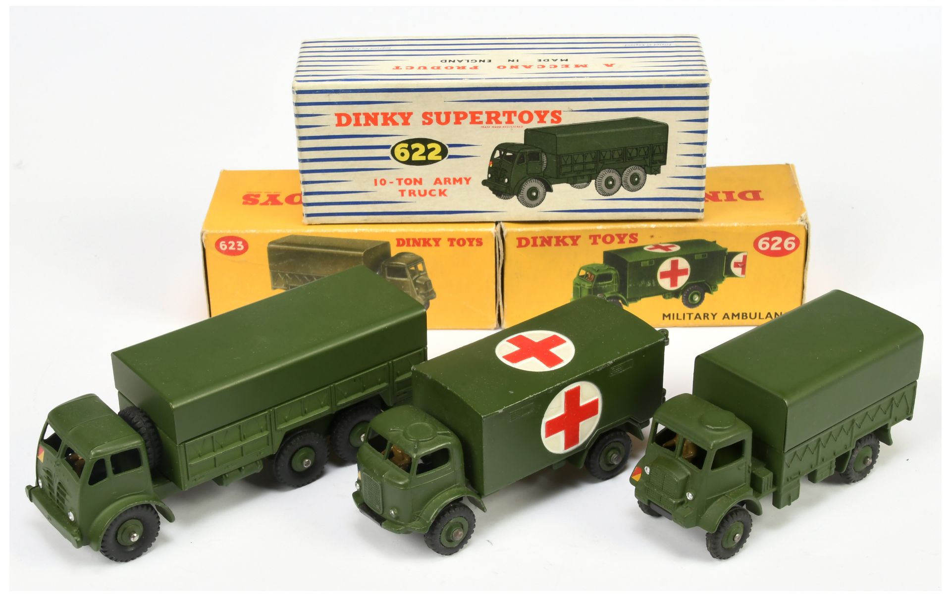 Dinky Toys Military Group To Include (1) 622 Foden Covered Wagon, (2) 623 Covered wagon and (3) 6...