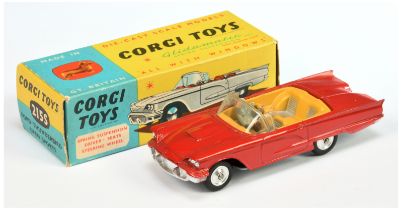 Corgi Toys 215S Ford Thunderbird Open Sports Car - Red body, yellow and silver interior with figu...