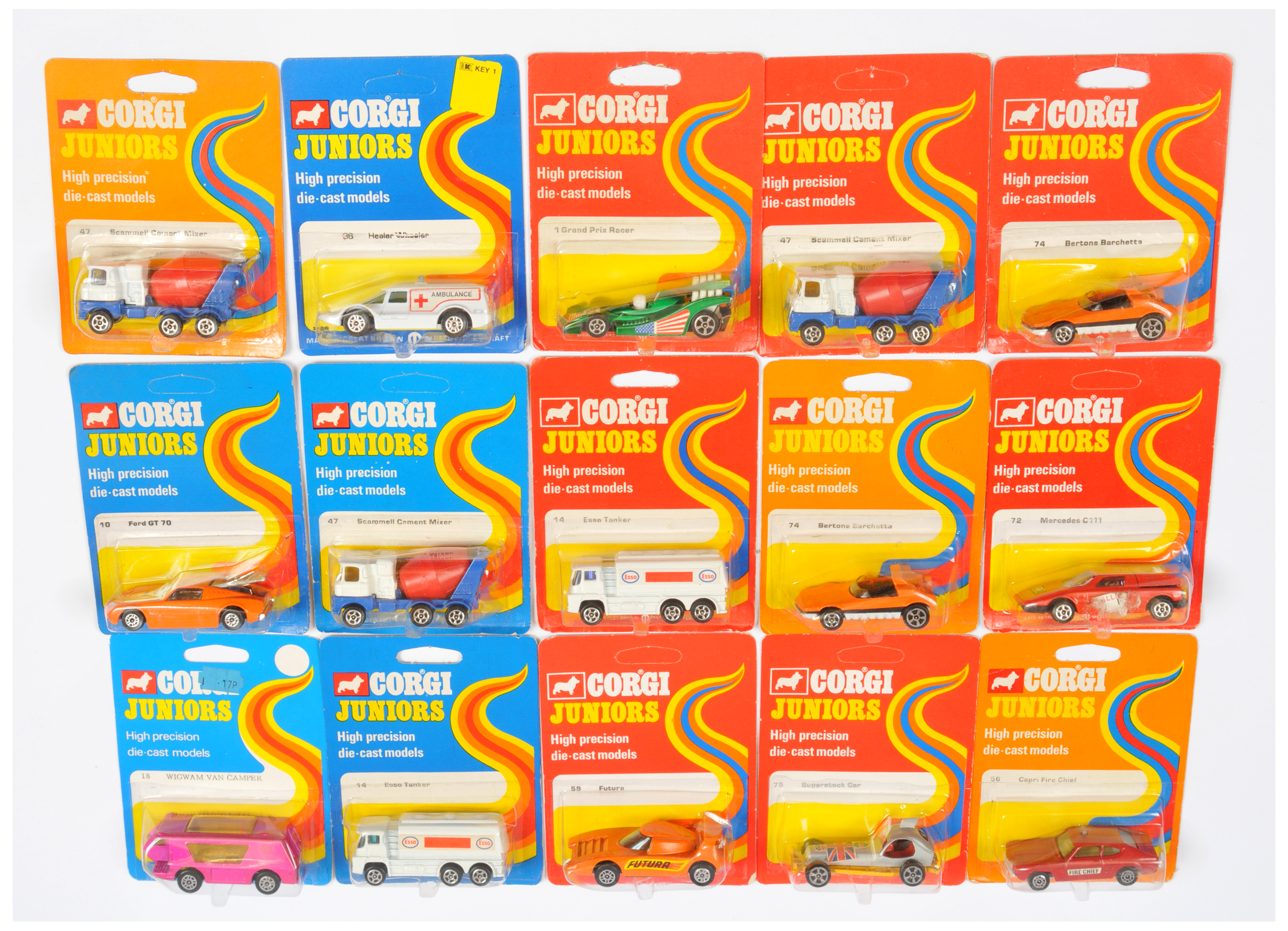 Corgi Toys Juniors Group Of 15 to Include - 56 Ford Capri "Fire Chief" - Red and white, 74 Berton...