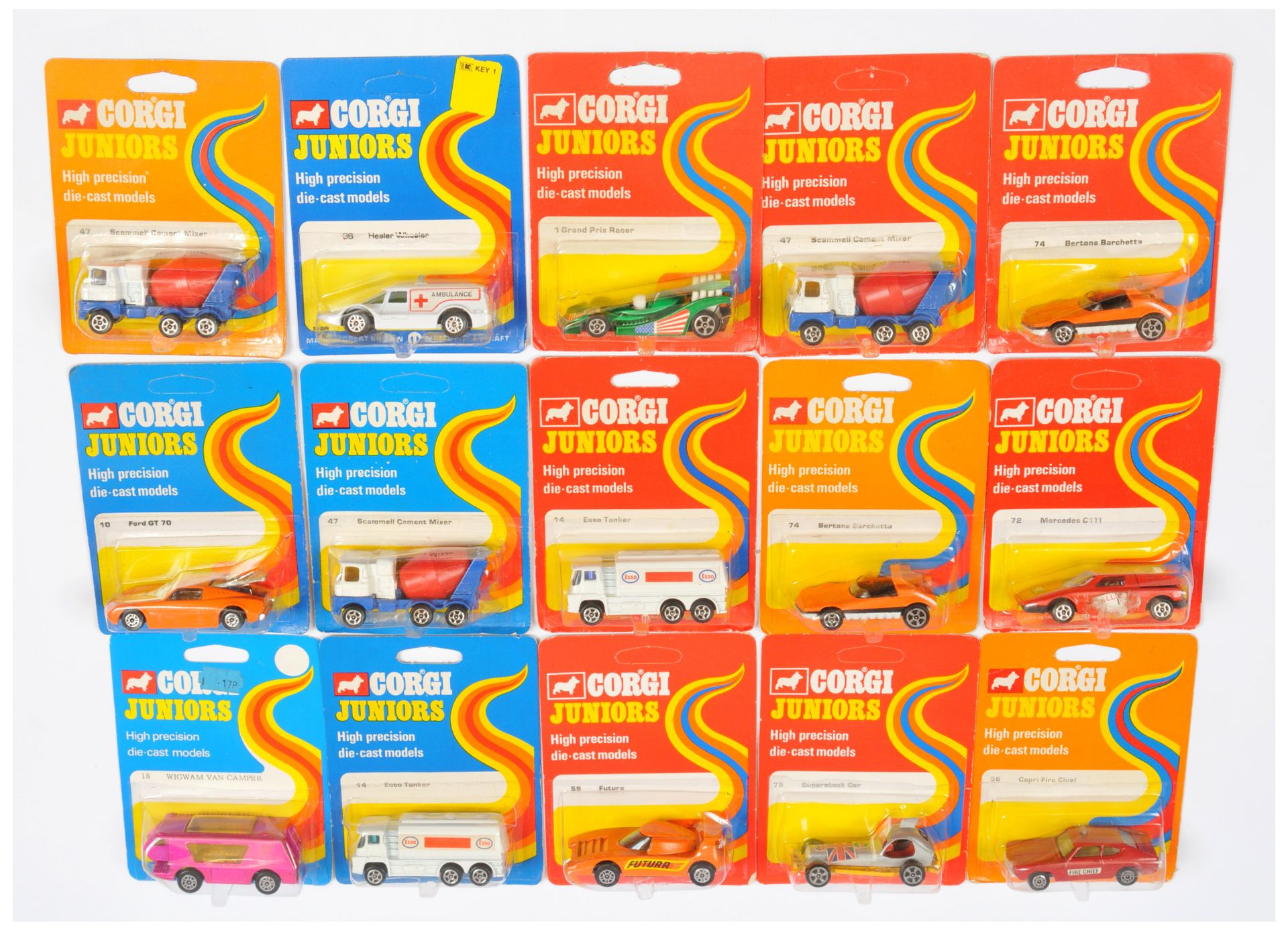 Corgi Toys Juniors Group Of 15 to Include - 56 Ford Capri "Fire Chief" - Red and white, 74 Berton...