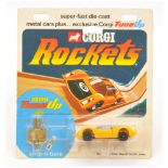 Corgi Toys Rockets D904 Porsche Carrera 6 Racing Car - Yellow, red bonnet, blue windows and racin...