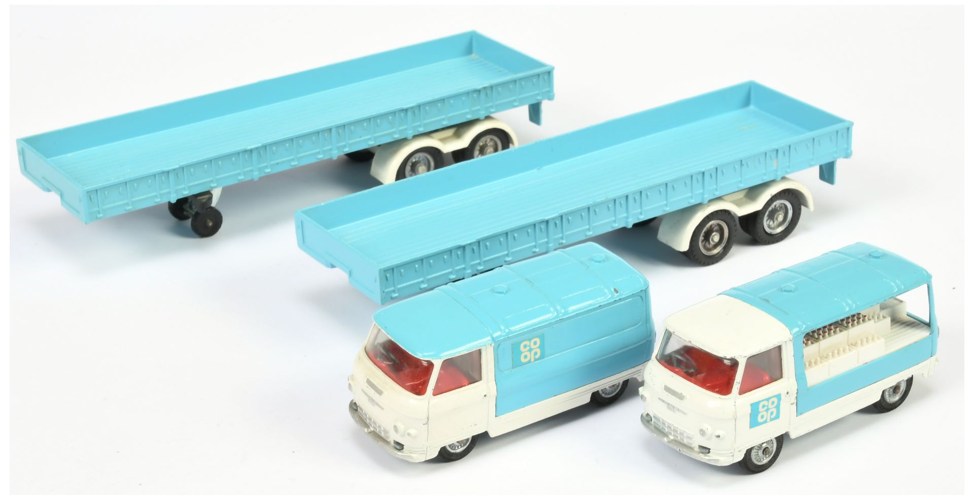 Corgi Toys "CO OP" Group To Include (1) Commer Delivery Truck - White and blue with red interior ...