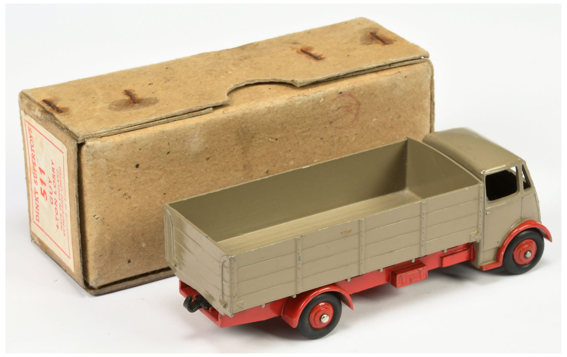 Dinky toys 511 Guy (type 1) 4-Ton Lorry Fawn cab and back, red chassis and rigid hubs, silver tri... - Image 2 of 2