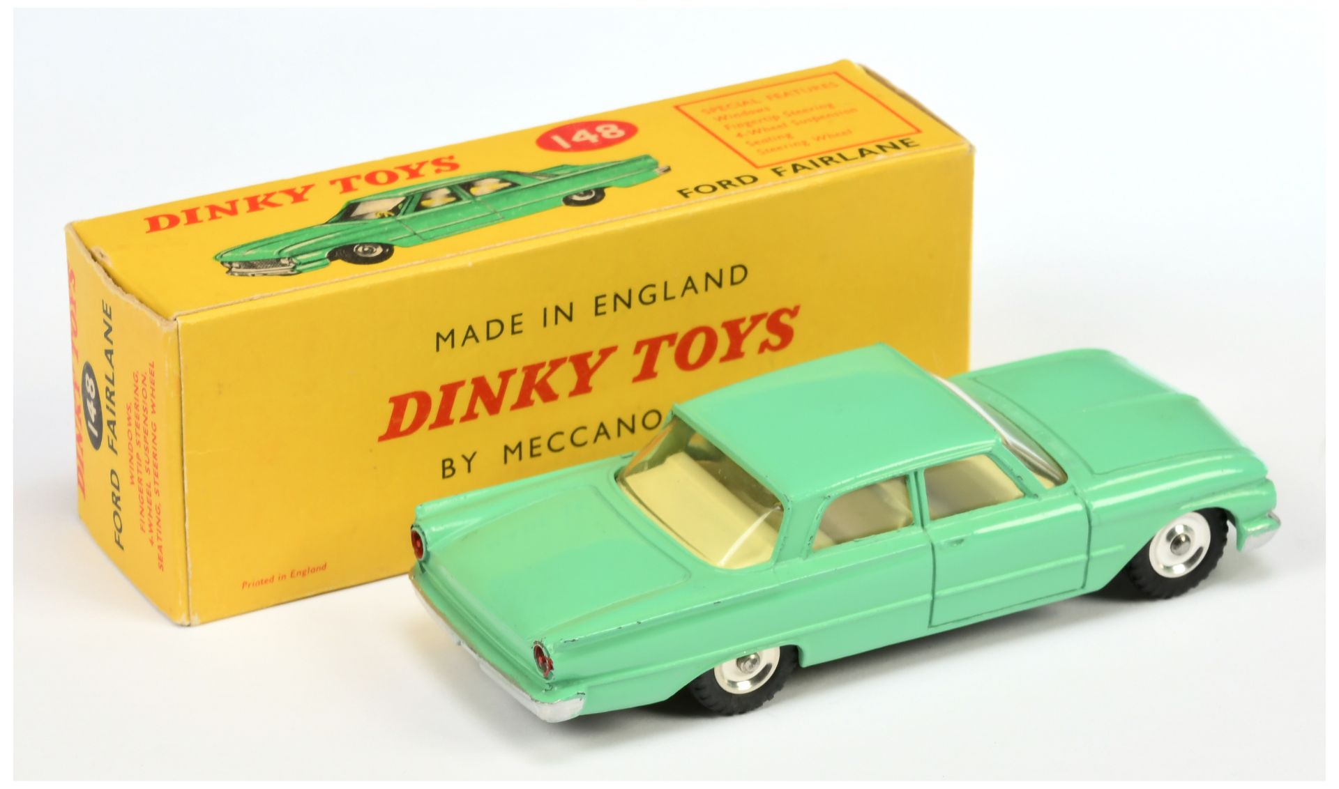 Dinky Toys 148 Ford Fairlane - Pale green, pale cream interior, silver trim and spun hubs  - Image 2 of 2
