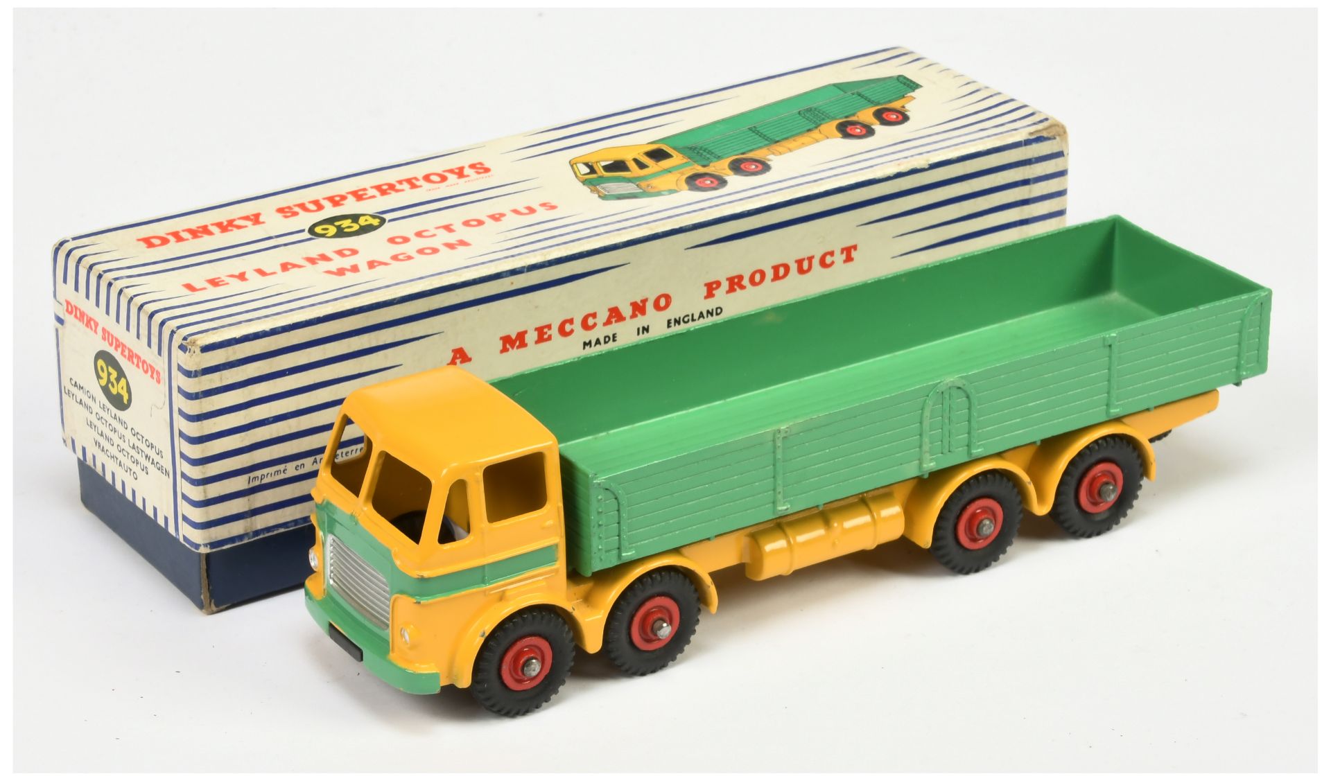 Dinky Toys 934 Leyland Octopus Wagon  - Yellow cab and chassis, mid-green open back and flashes, ...