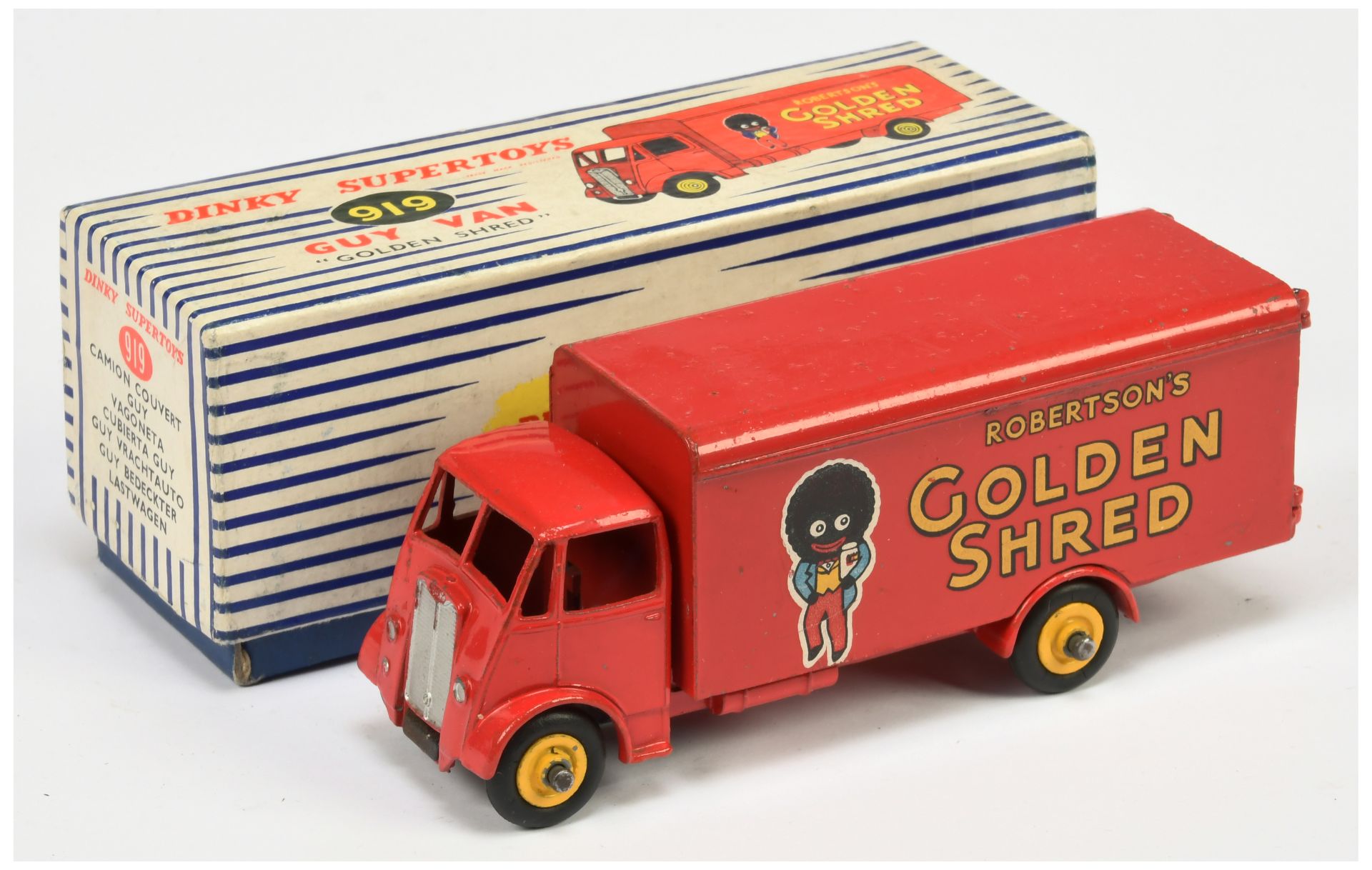 Dinky Toys 919  Guy (type 2) Van "Robertson,s Golden Shred" - Red, yellow supertoy hubs and silve...