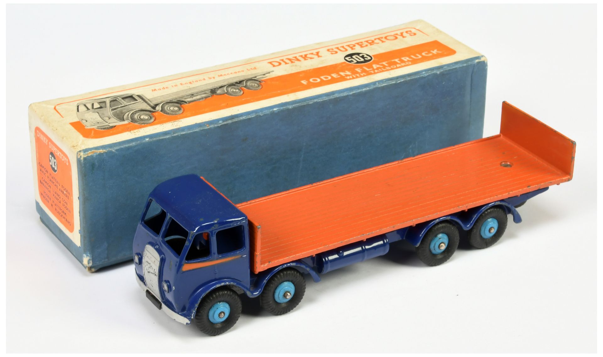 Dinky Toys 503 Foden (type 1) Flat Truck With Tailboard - Blue cab and Chassis, orange back,and f...