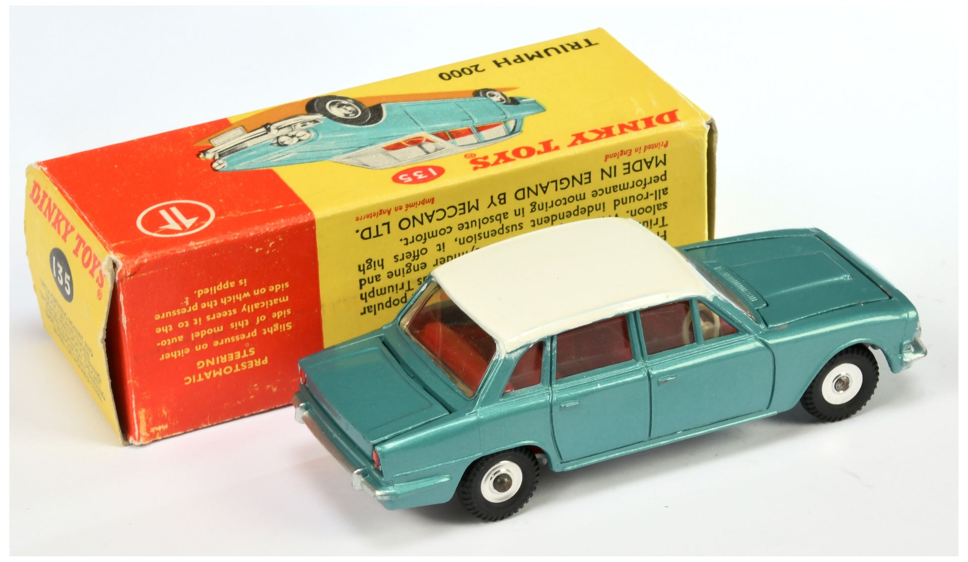 Dinky Toys 135 Triumph 2000 Saloon - Metallic Aqua body, white roof, red interior,silver trim, sp... - Image 2 of 2