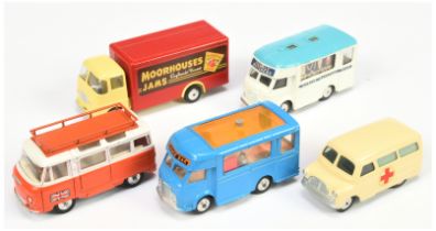Corgi Toys Unboxed Group Of 5 To Include (1) Smith's karrier "Family Butchers", (2) Commer Bus "H...