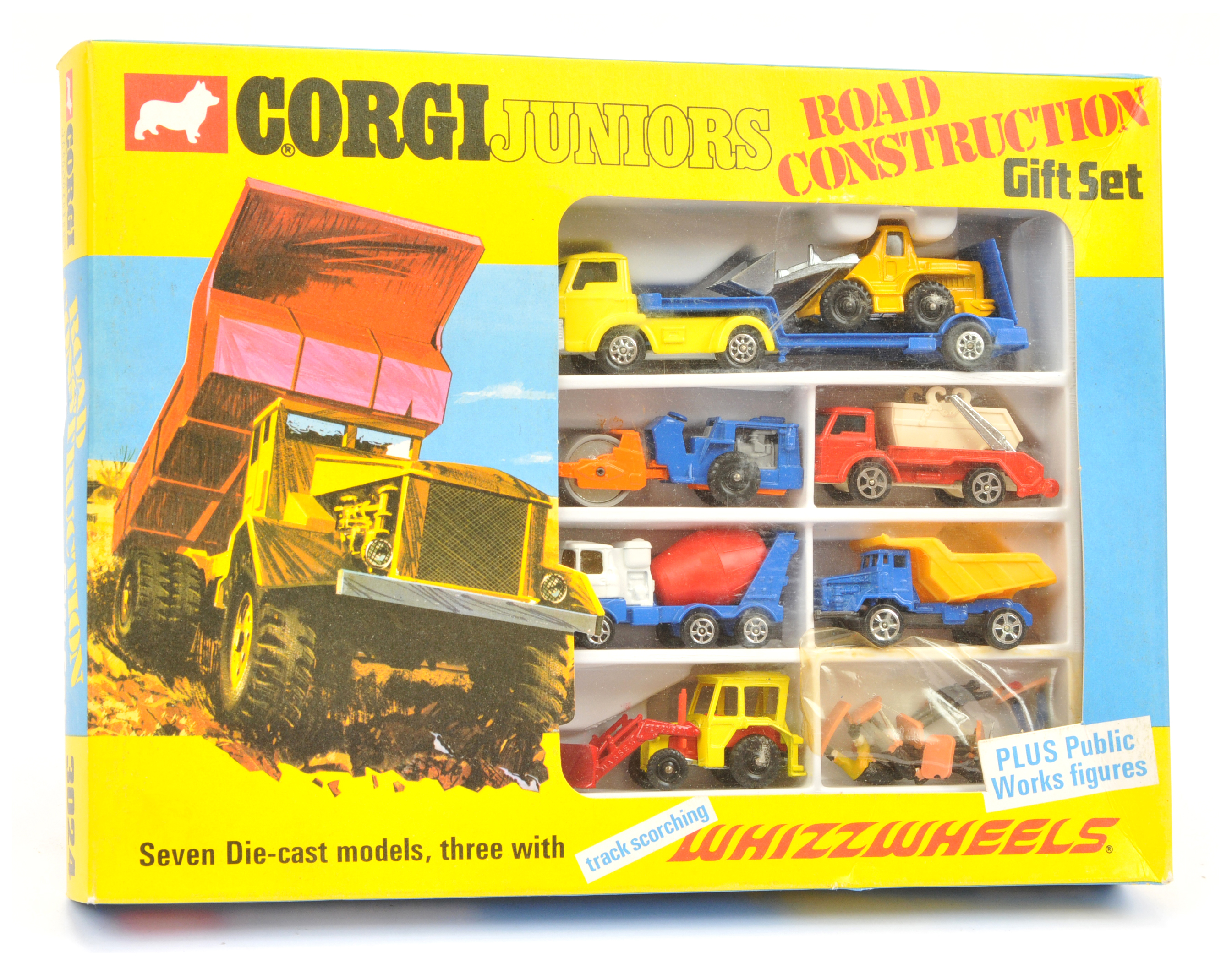 Corgi Toys Juniors 3024 "Road Construction"  Gift Set To Include 7 Pieces - Ford Low-Loader, Skip...