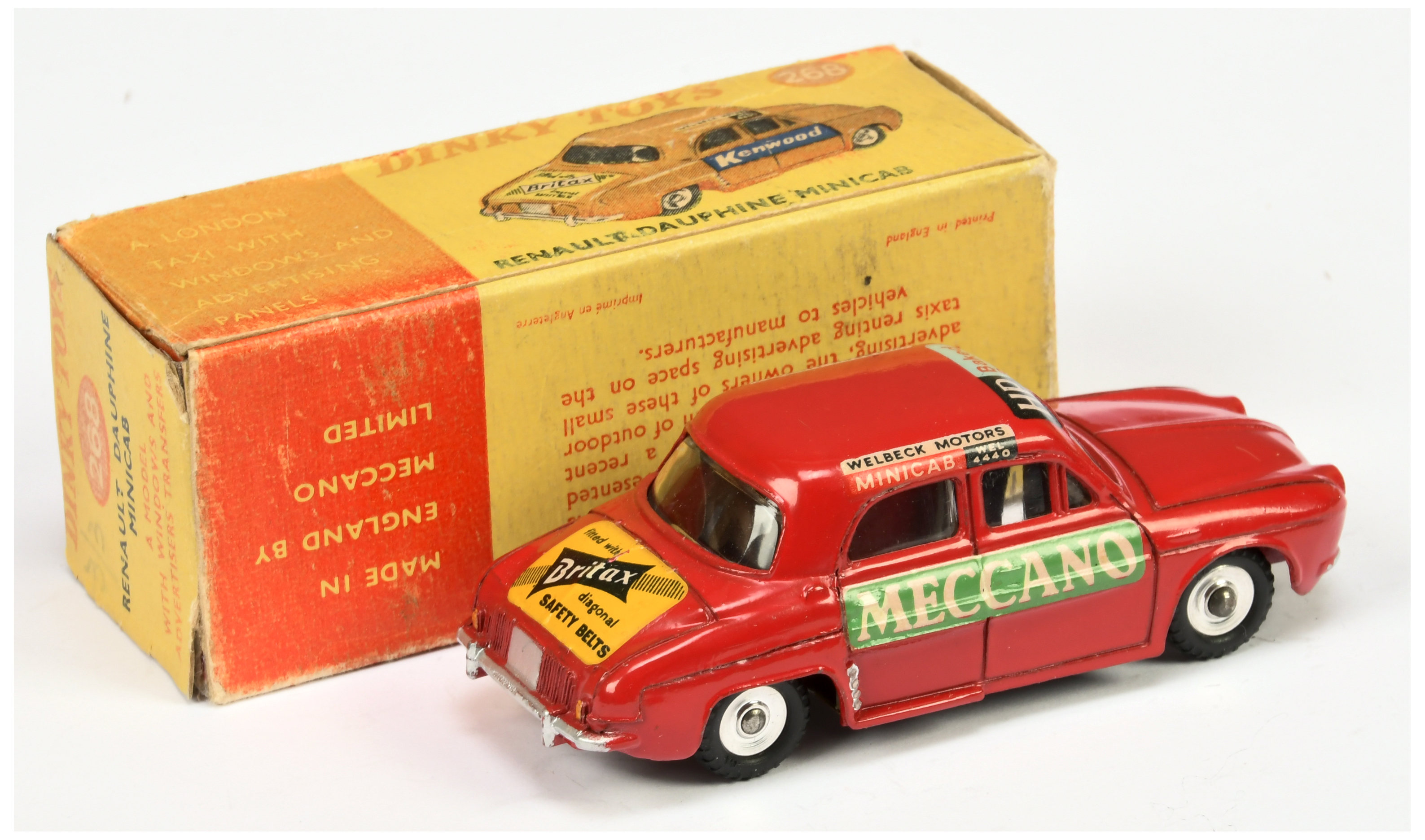 Dinky Toys 268 Renault Dauphine Minicab - red Body with correct decals, silver trim and spun hubs  - Image 2 of 2