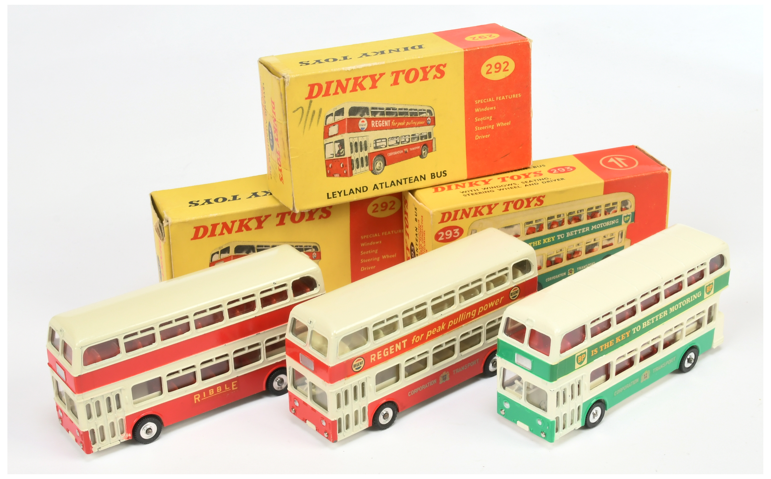 Dinky Toys Leyland Atlantean Bus Group (1) 292 "Ribble" - Two-Tone Off white and red including in...