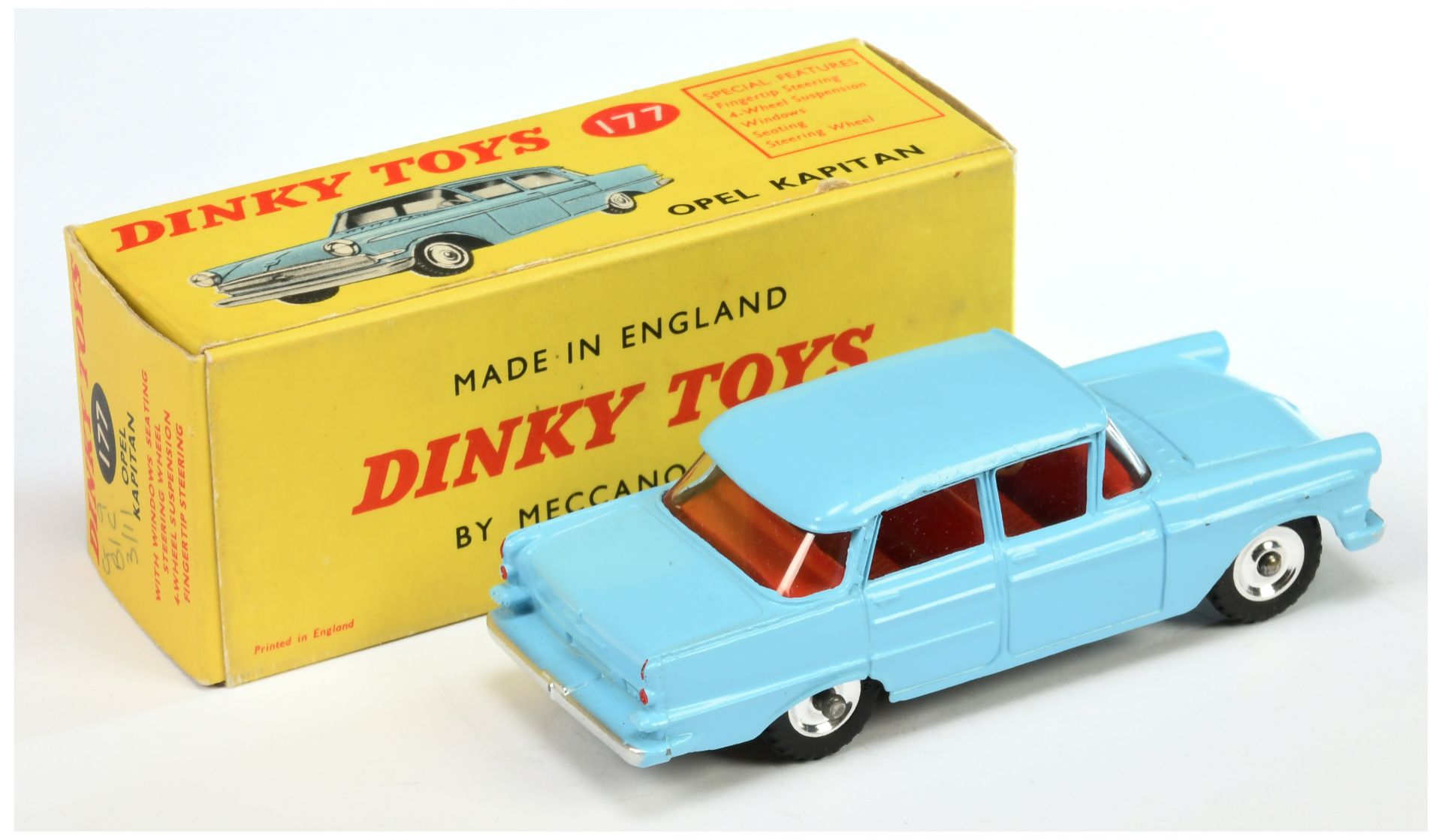 Dinky Toys 177 Opel Kapitan - Light blue body, red interior, silver trim and spun hubs  - Image 2 of 2
