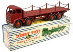 Dinky Toys 905  Foden (type 2) Flat Truck With Chains - Maroon, red supertoy hubs with black tyre...