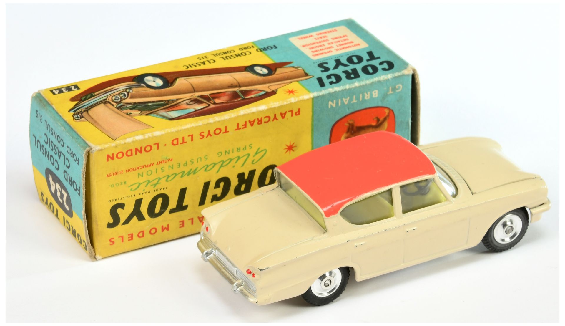 Corgi Toys 234 Ford Consul Classic - Cream body, pink roof, lemon interior, silver trim and spun hub - Bild 2 aus 2