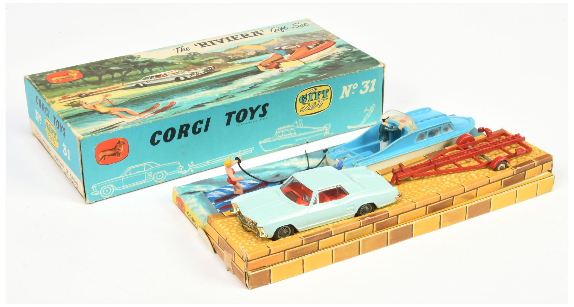 Corgi Toys GS31 "Riviera" Gift Set to include Buick Rivera - Light Blue, red interior, chrome tri... - Image 2 of 2