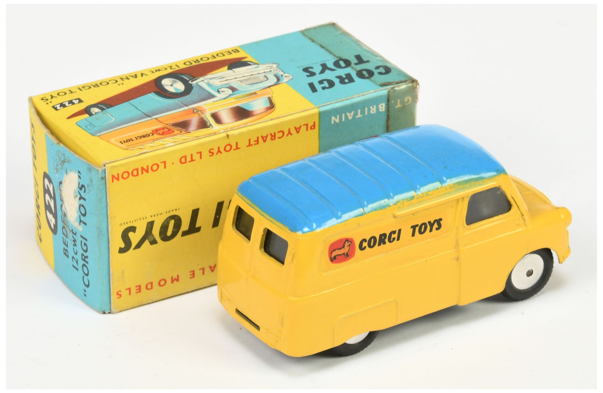 Corgi Toys 422 Bedford "Corgi Toys" Van - Yellow body with mid-blue ribbed roof, silver trim and ... - Image 2 of 2