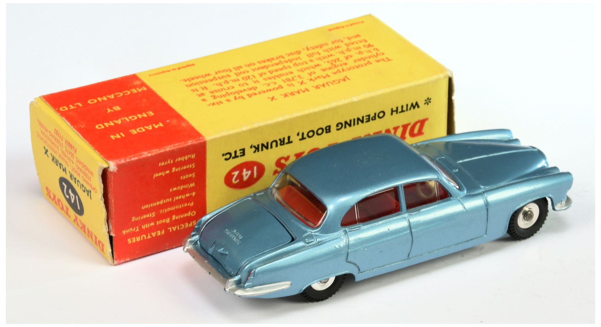 Dinky Toys 142 Jaguar Mark X Saloon - Steel Blue body, red interior, silver trim, spun hubs and c... - Image 2 of 2