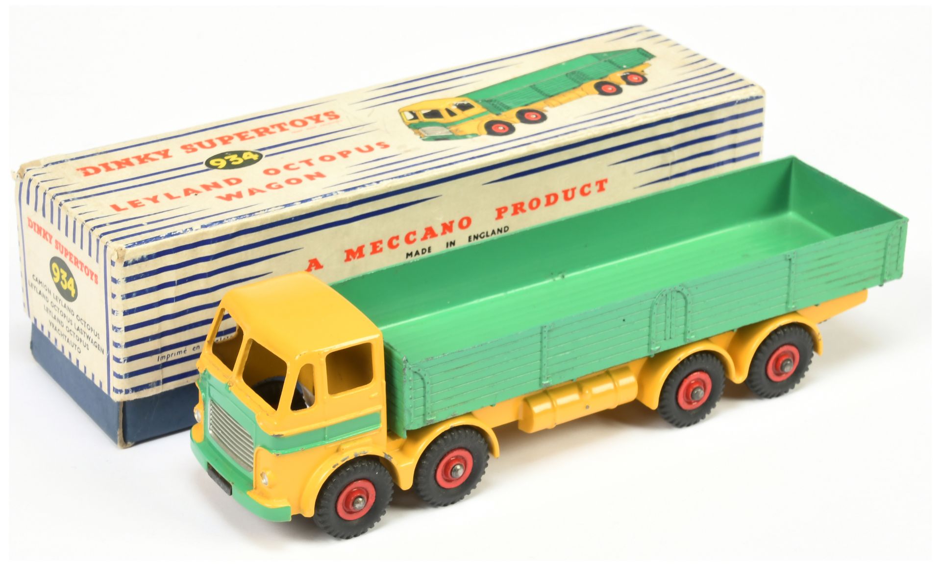 Dinky Toys 934 Leyland Octopus Wagon  - Yellow cab and chassis, mid-green open back and flashes, ...