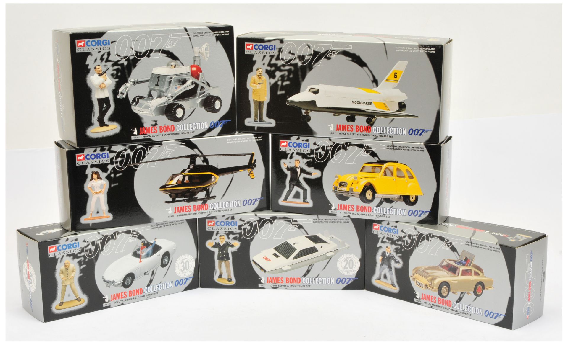 Corgi "James Bond 007 Collection" Set Of 7 To Include - 04201 Aston Martin DB5 - Gold, 65401 "Moo...