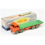 Dinky Toys 902 Foden (type 2) Flat Truck - Orange cab and chassis, mid-green back and supertoy hu...