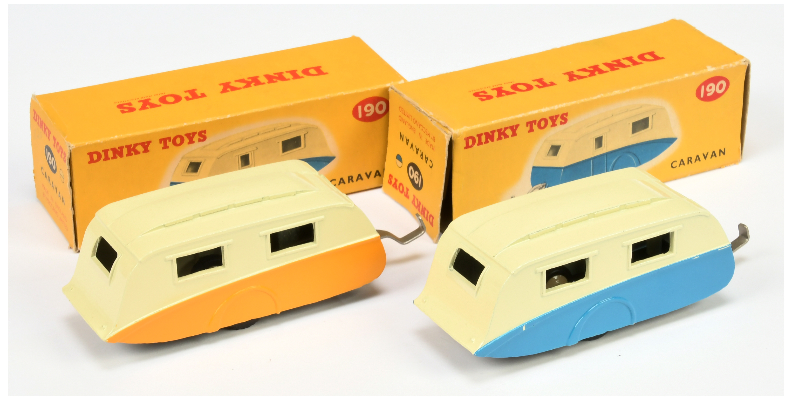 Dinky Toys 190 Caravan - Two-Tone cream and yellow, light beige rigid hubs, chrome draw bar and b... - Image 2 of 2