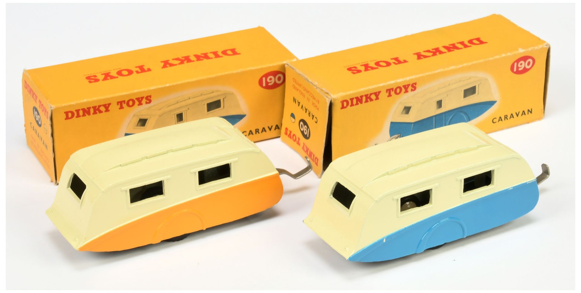 Dinky Toys 190 Caravan - Two-Tone cream and yellow, light beige rigid hubs, chrome draw bar and b... - Image 2 of 2