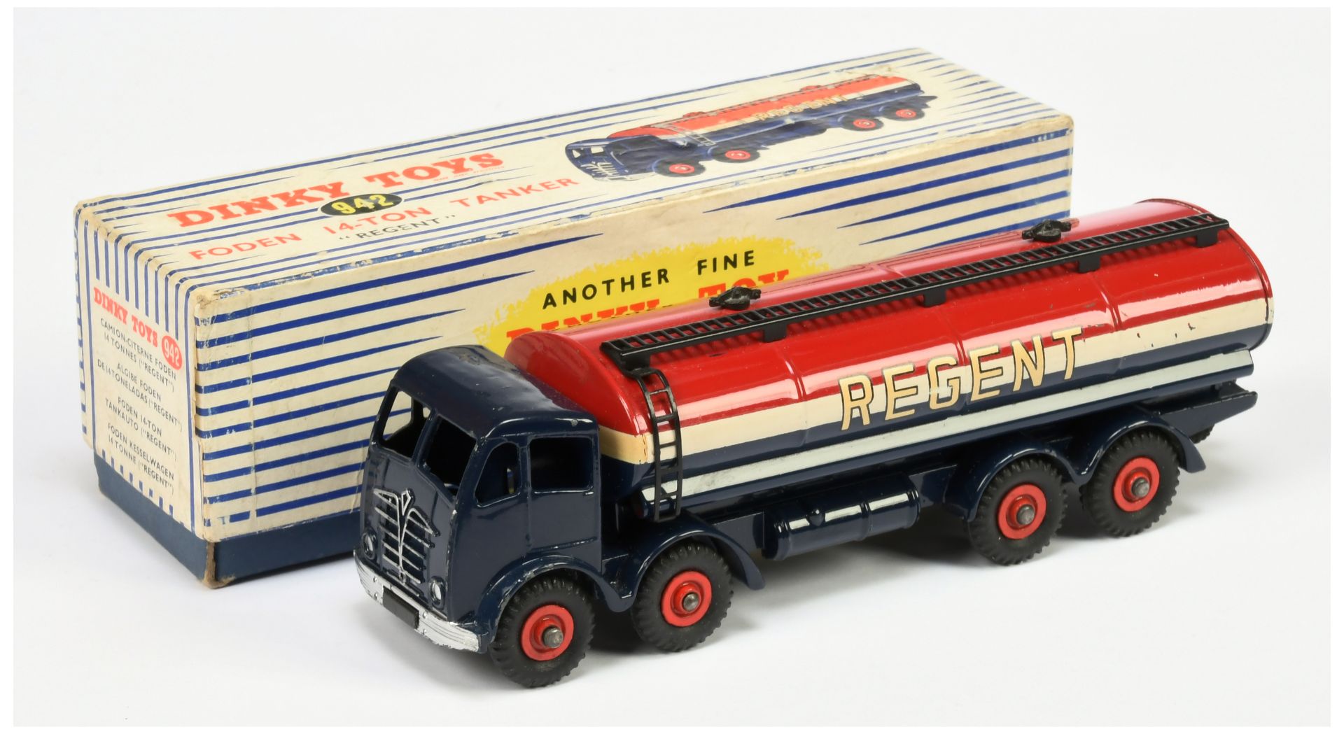 Dinky Toys 942 Foden (type 2) Tanker "Regent" - Blue cab and chassis, white, red including supert...