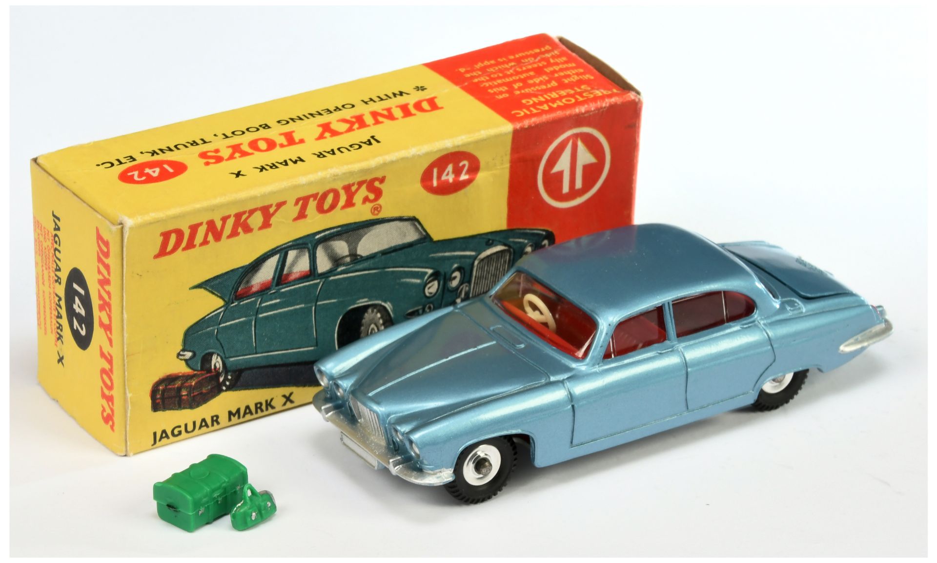 Dinky Toys 142 Jaguar Mark X Saloon - Steel Blue body, red interior, silver trim, spun hubs and c...