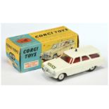 Corgi Toys 419 Ford Zephyr "Police" Estate Car - White Body, red interior, silver trim, small blu...