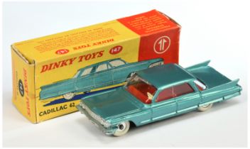 Dinky Toys 147 Cadillac 62 - Metallic Aqua body, red interior, silver trim and spun hubs with whi...
