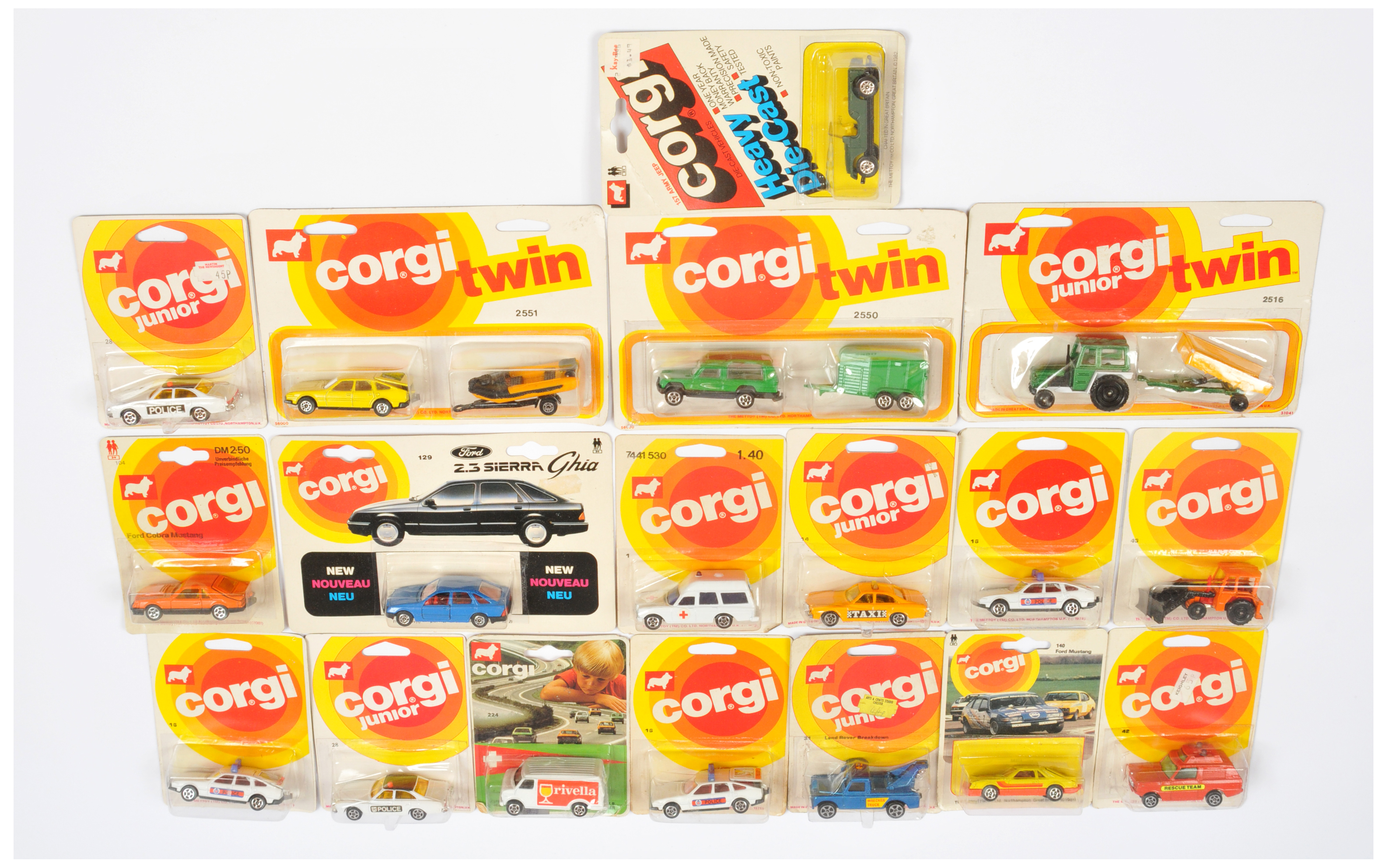 Corgi Toys Juniors Group Of 18 to Include - 16 Rover 3500 "Police" car - White, 31 Land Rover Wre...