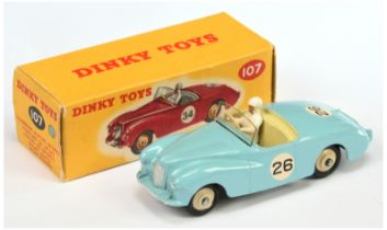 Dinky Toys 107 Sunbeam Alpine Sports Car -  Light blue, pale cream interior with figure driver, s...