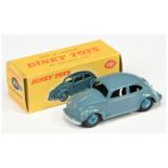 Dinky Toys 181 Volkswagen Saloon (beetle)  - Greyish-blue body, mid-blue rigid hubs, silver trim 