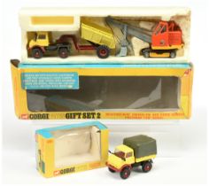 Corgi Toys GS2 Gift Set To Include - Mercedes Unimog With Goose dumper - Maroon and Yellow, Pries...