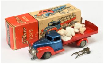 Tekno  735 Dodge Delivery truck - Metallic blue cab, red including back, chrome trim with sacks a...