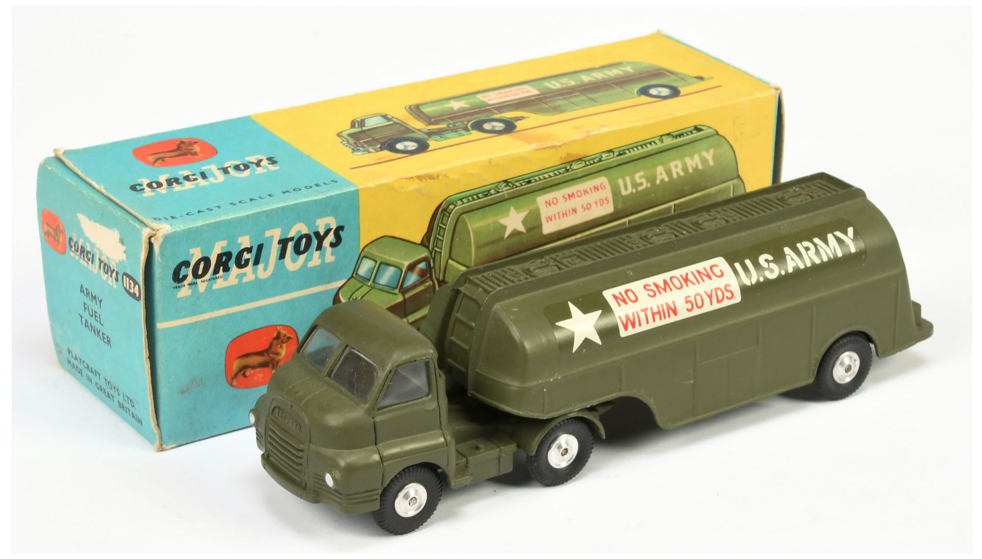Corgi Toys 1134 Bedford Type S Articulated Military Tanker "US ARMY" - Drab Green Cab, tanker, fi...