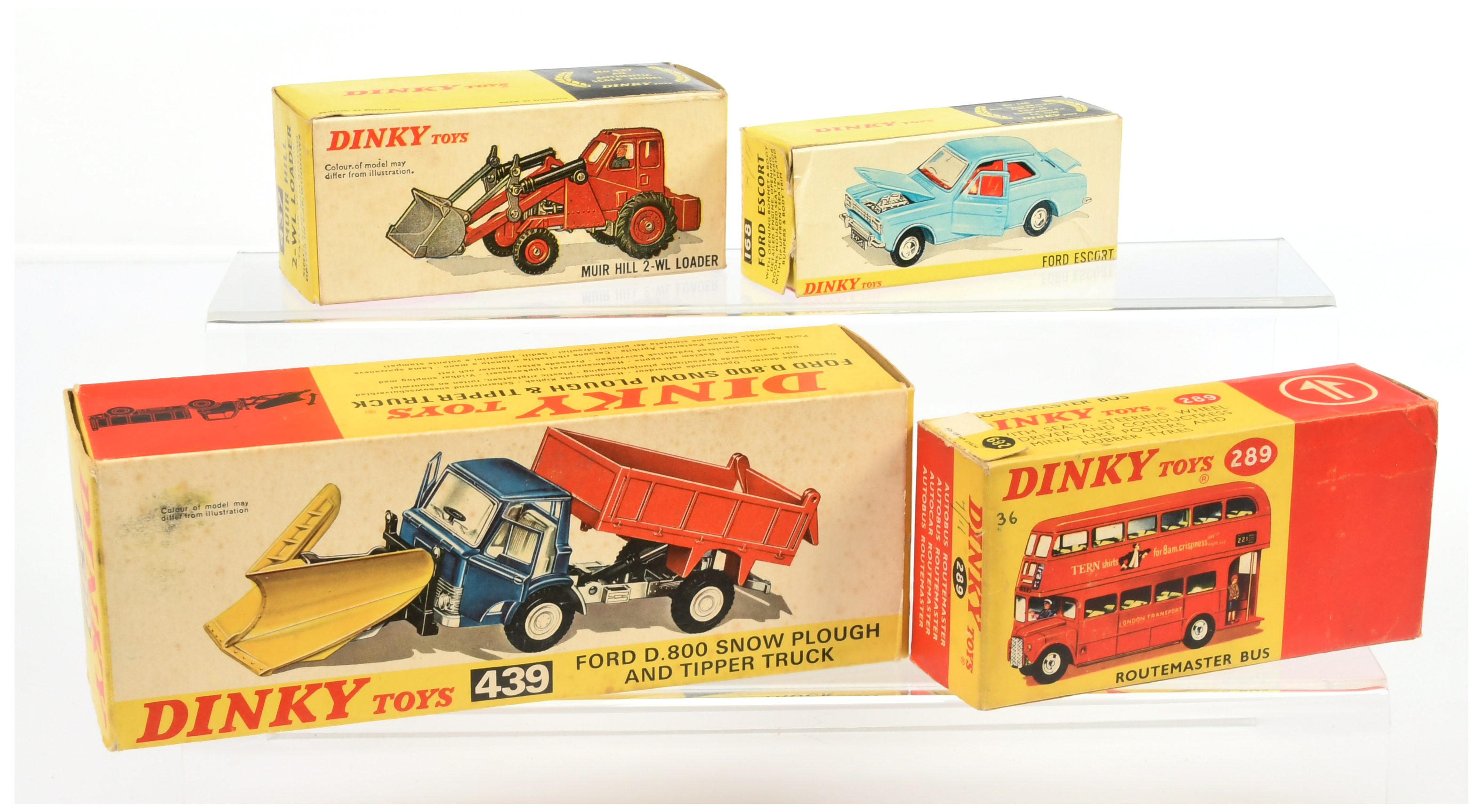 Dinky Toys Empty boxes A Group (1) 168 Ford Escort MK1, (2) 289 "London Transport" Routemaster Bu...