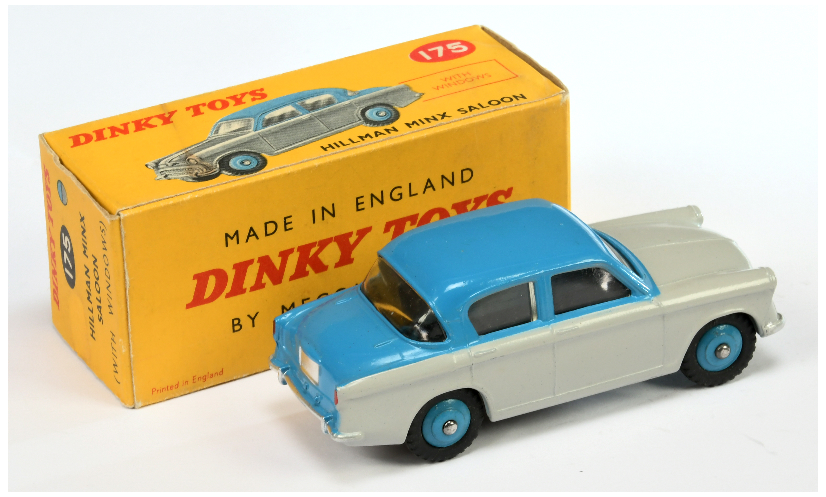 Dinky Toys 175 Hillman Minx Saloon Two-Tone Grey, mid-blue including rigid hubs with treaded tyre... - Image 2 of 2