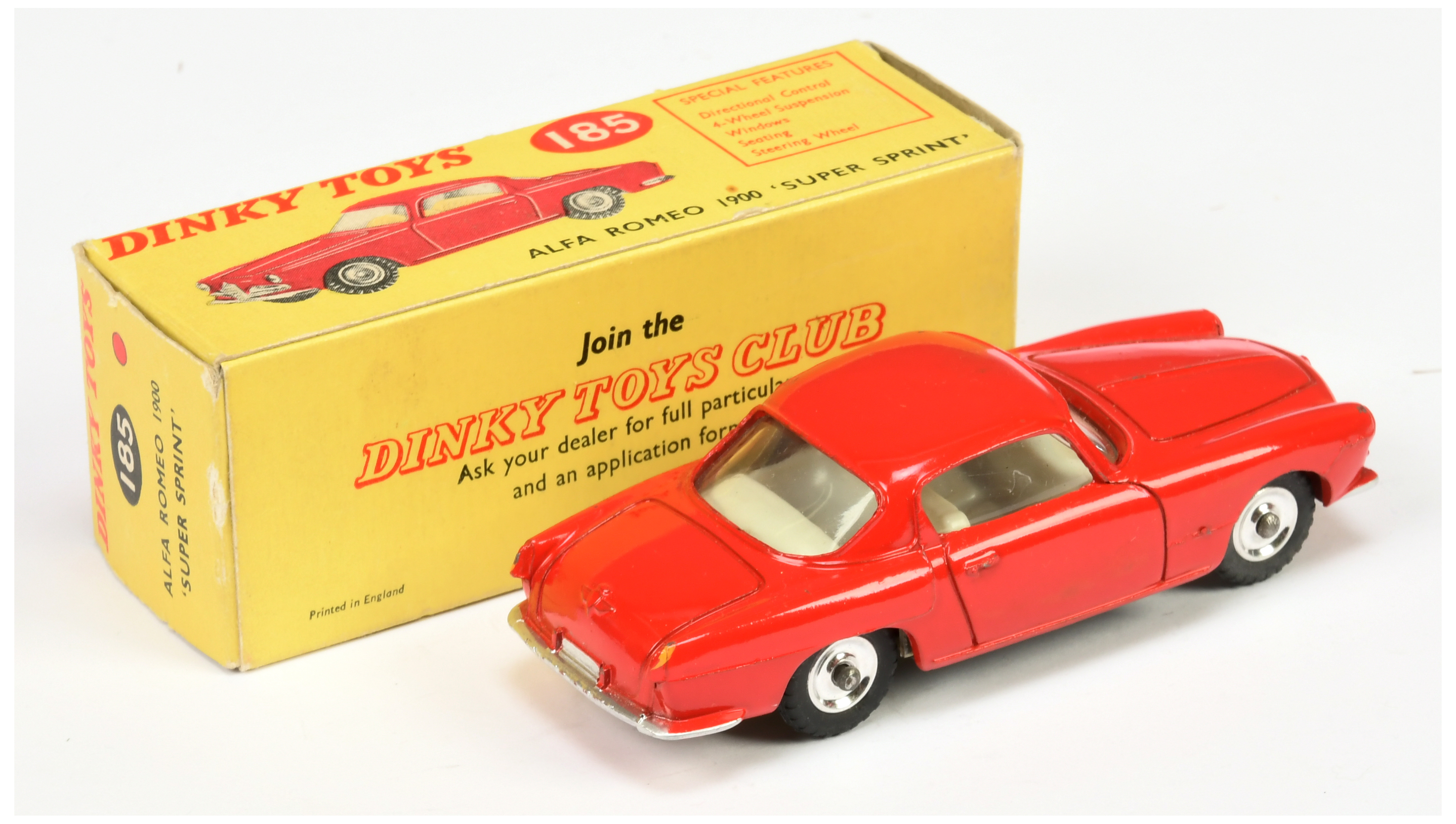 Dinky Toys 185 Alfa Romeo 1900 Super Sprint - Red, off white interior, silver trim and spun hubs - Image 2 of 2