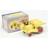 Dinky Toys 962 Muir-Hill Dumper Truck - Yellow body and tipper, red metal wheels, tan figure driv...