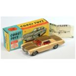 Corgi Toys 245 Buick Riviera - Gold body, red interior, chrome trim, wire wheels and grey plastic...